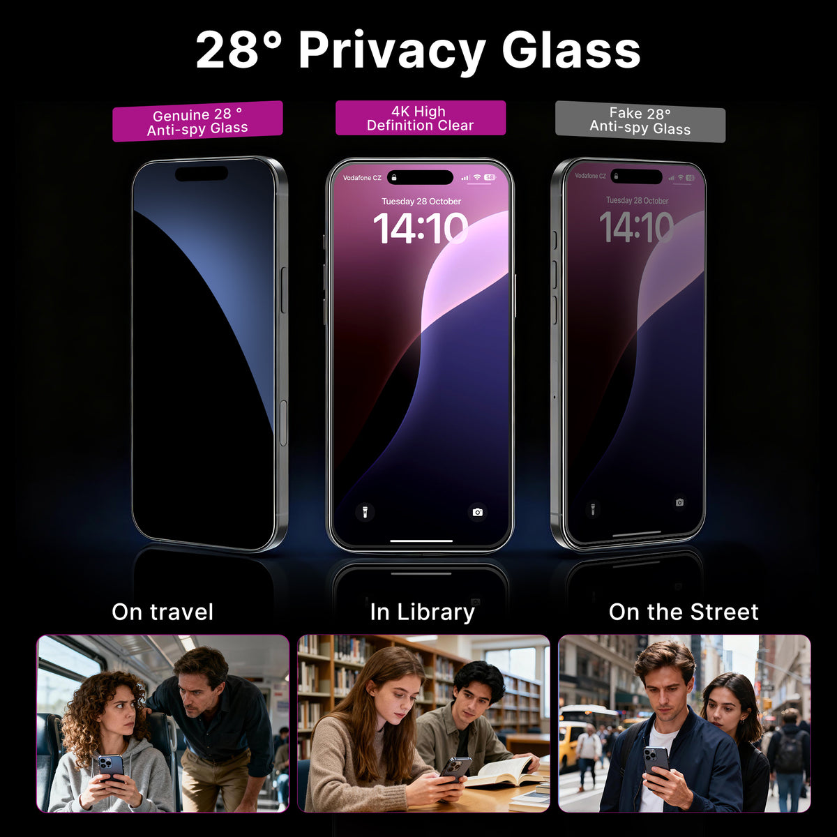 TUFFGLAS Ochranné tvrzené sklo (4ks) pro iPhone 17 Pro Max [6,9 palce] s ochranou soukromí